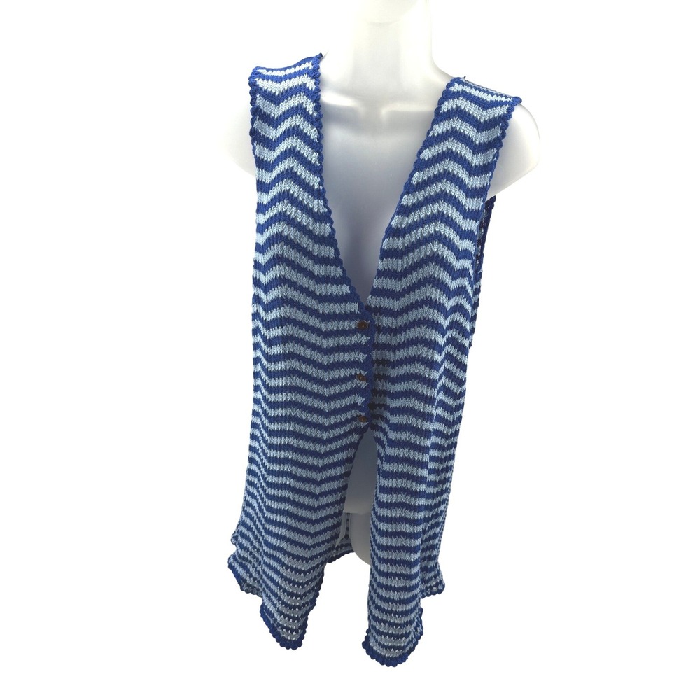 CIAO CIAO Vacation Knit Chevron Maxi Vest Blue Striped Womens Small‎ NEW